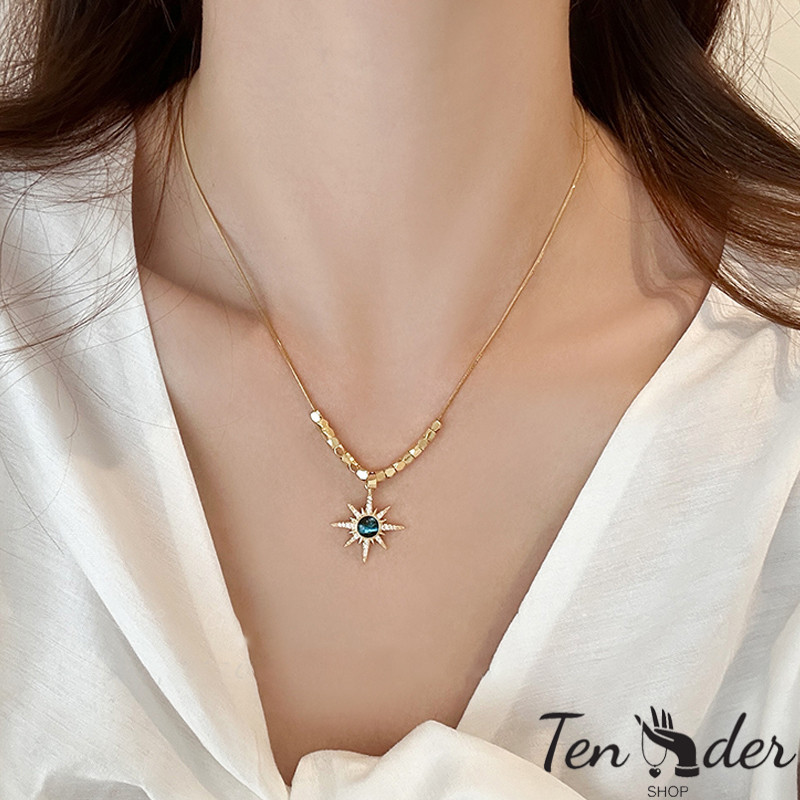 COD-ส่งเร็วจากไทย🎀สร้อยคอดอกทานตะวันสีน้ำเงินเพทายสุดสำหรับผู้หญิง แฟชั่นระดับไฮเอนด์ โซ่กระดูกไหปลาร้าอเนกประสงค์-Ten