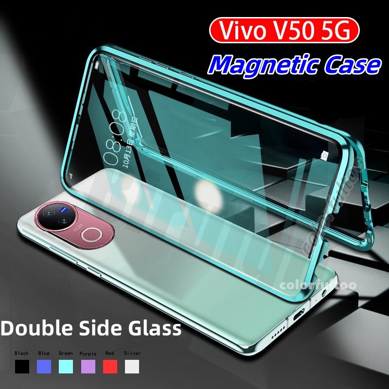 Vivo V50 2025 เคสโทรศัพท์สําหรับ Vivo V50 V50e V 50 V2427 VivoV50 5G ฝาครอบโลหะแม่เหล็กสองด้านกระจกน