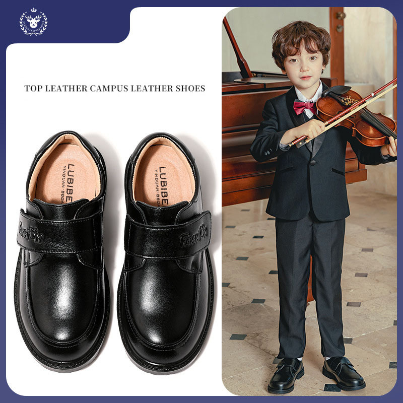 [แบรนด์]รองเท้าเด็กผู้ชาย หนังแท้นุ่มสวมสบาย แบบคลาสสิกสีดำ สำหรับนักเรียนอายุ3-18 ปี
