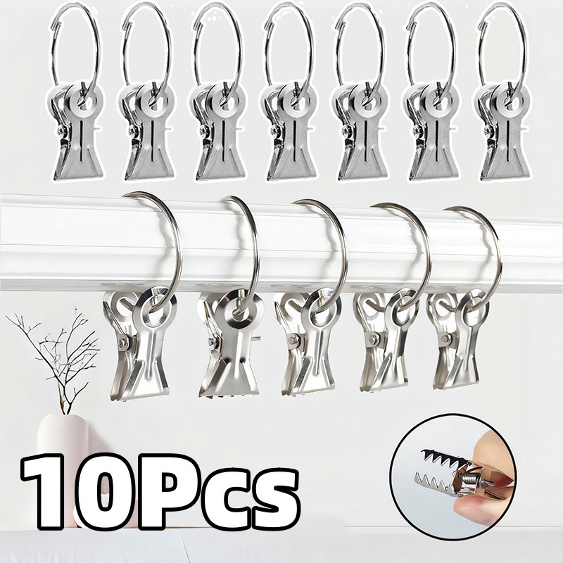 แนะนำ ผ้าม่าน 10ชิ้นทนทานฟันเลื่อยผ้าม่านคลิปที่มีแหวนแขวน-ความยืดหยุ่นที่แข็งแกร่งโลหะเหล็ก ไม้หนีบผ้า ราคาพิเศษ มีเก็บเงินปลายทาง