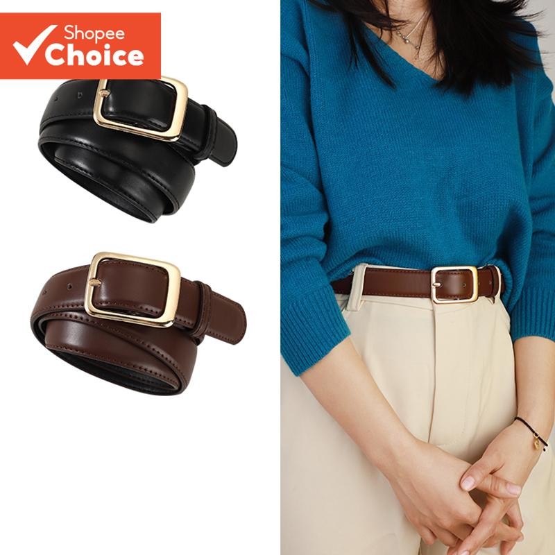 สตรีใหม่อินเทรนด์ Slim Gold Pin Buckle ทนทานเข็มขัด Chic อเนกประสงค์สําหรับกางเกงยีนส์สํานักงาน Casual