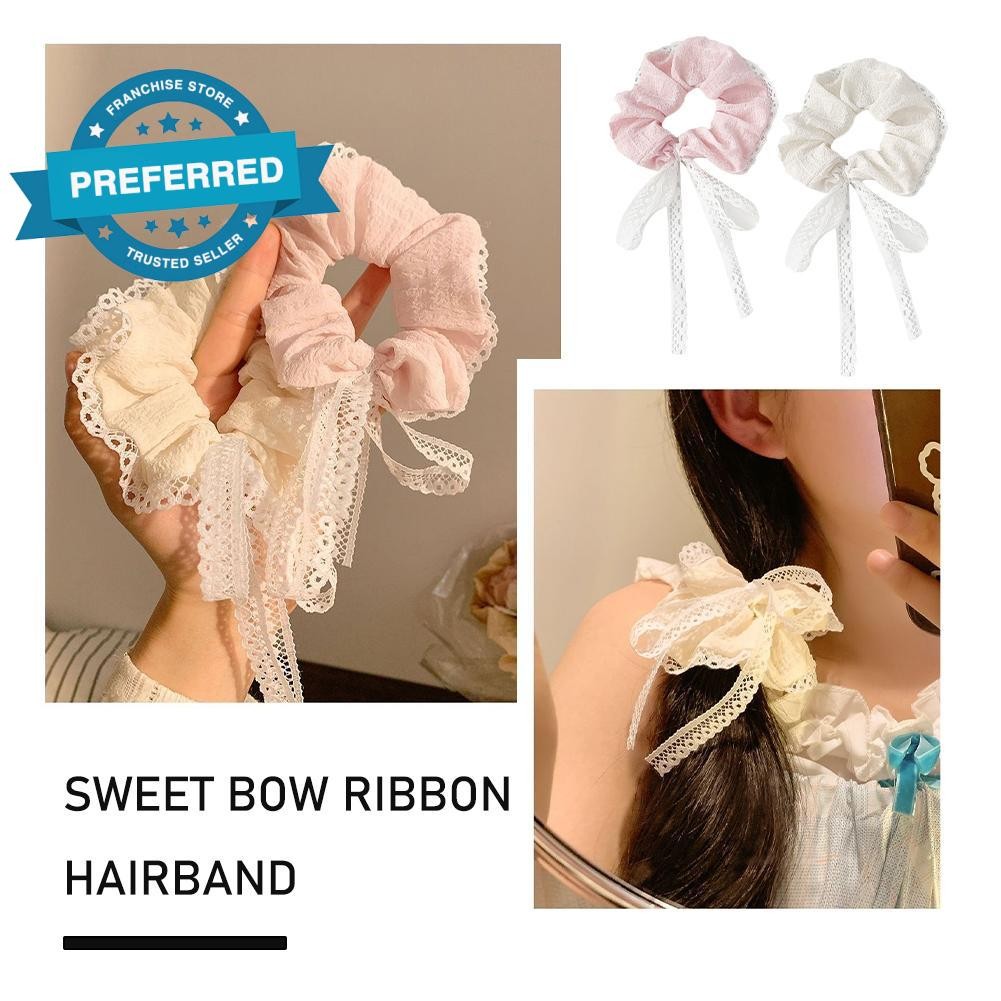 Sweet Bow Ribbon Hair Tie ผู้หญิงยางรัดผมลูกไม้ Scrunchie O7r2