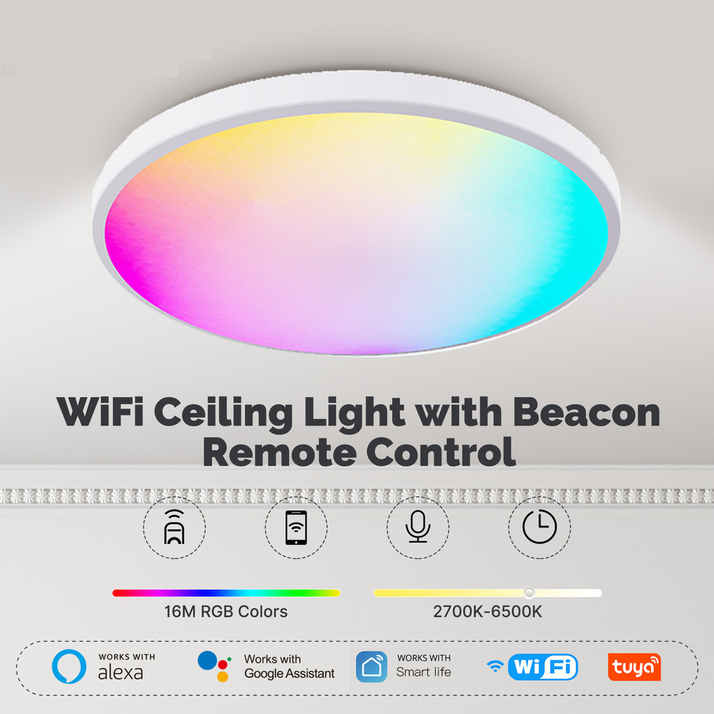 Smatrul Tuya Wifi โคมไฟเพดานอัจฉริยะ 24W Led Bulb RGBCW หรี่แสงได้ Smart Life รีโมตคอนโทรลทํางานร่วมกับ Alexa Google Home