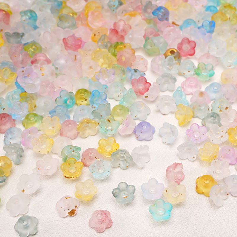 [6×3 มม.] 100 ชิ้น ดอกไม้ขนาดเล็ก ลูกปัดไล่โทนสี แฟลชทอง สำหรับทำเอง โซ่สร้อยข้อมือและสร้อยคอ