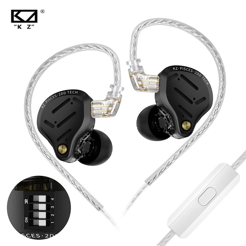 KZ Pisces HIFI หูฟัง 2DD ไดรฟ์แบบไดนามิกปรับหูฟัง In Ear ชุดหูฟังสําหรับเล่นเกมแบบมีสาย 2PIN 3.5 มม.Type-c ปลั๊กสาย