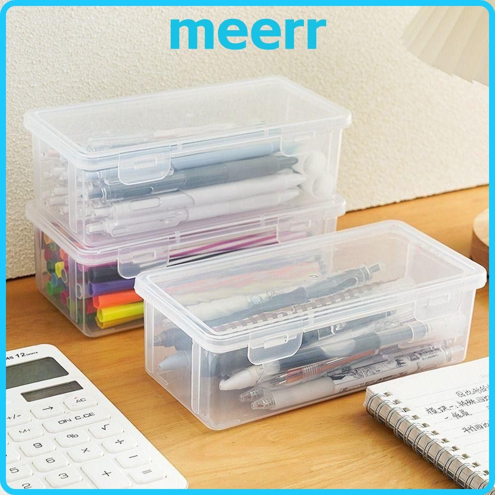 MEERR กล่องดินสอพลาสติก 1 ชิ้น, พร้อมดินสอมัลติฟังก์ชั่นแบบหัวเข็มขัด, กล่องเก็บของความจุขนาดใหญ่กันน้ําแบบใส