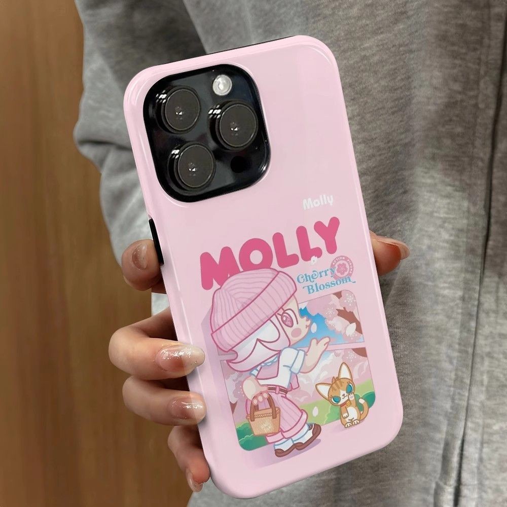 แฟชั่นมินิมอลการ์ตูนแมวสาว Pop Mart เข้ากันได้กับ Apple iPhone 14 Pro/15 Pro Max/13/12/11/16 Pro Max