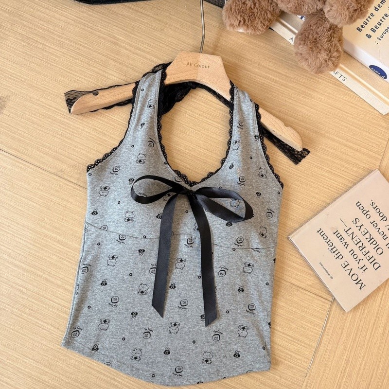 Mini shop🌸พร้อมส่ง🌸(FY1849) เสื้อคล้องคอ ลายการ์ตูน ใส่สบาย สีพื้น สไตล์น่ารัก ยืดพอดีตัว - รูปที่ 5