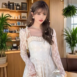 GJCUTE ลูกไม้ด้านนอกบางเสื้อสเวตเตอร์ถักขนาดเล็กหญิงป้องกันแสงแดดนางฟ้าผ้าคลุมไหล่ท็อปส์ฤดูร้อน อะไรนะ