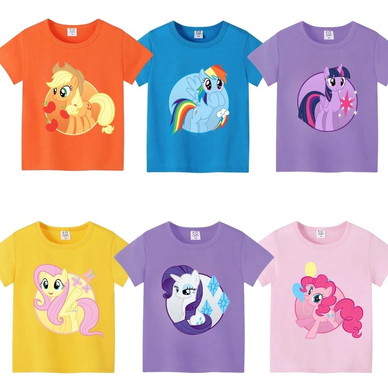 เสื้อท็อปสีพิมพ์ลายการ์ตูน My Little Pony สําหรับเด็กดูดซับเหงื่อและระบายอากาศได้ของขวัญวันเกิด