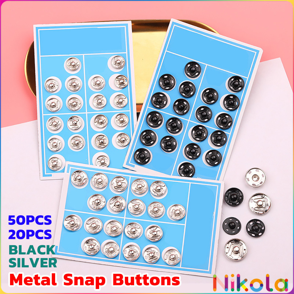 Nikola กระดุมเเป๊กแบบโลหะ สีเงิน และ สีดำ (20 คู่ 50คู่) คุณภาพดี ไม่เป็นสนิม Metal Snap