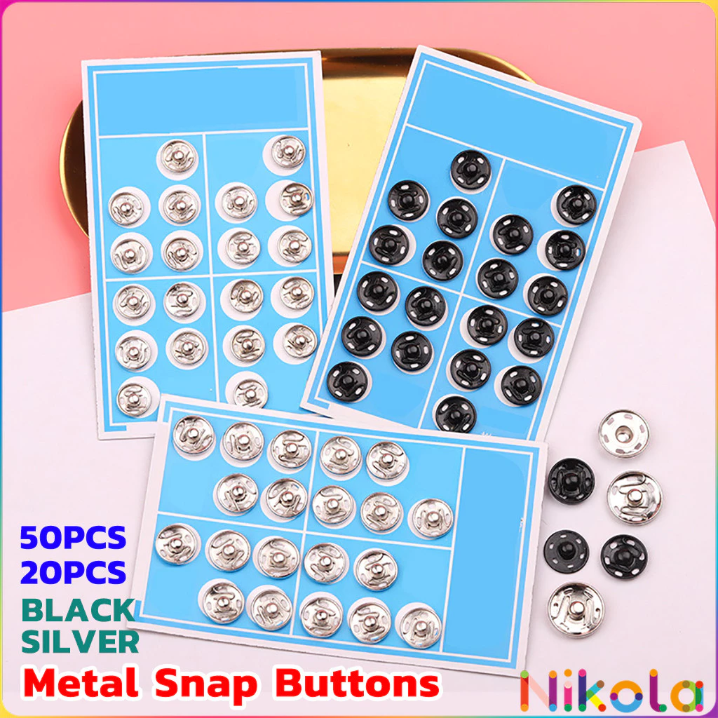 Nikola กระดุมเเป๊กแบบโลหะ สีเงิน และ สีดำ (20 คู่ 50คู่) คุณภาพดี ไม่เป็นสนิม Metal Snap