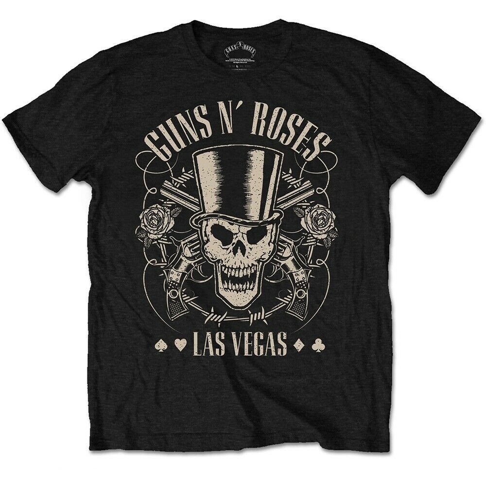 guns n ' roses cylinder skull gun las vegas เสื้อยืดลําลองสําหรับผู้ชายแขนสั้นเหมาะกับงานปาร์ตี้ฮาโล