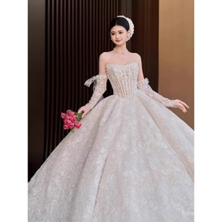 ชุดแต่งงานฝรั่งเศสสำหรับเจ้าสาว 2025 สไตล์ใหม่ สวยงาม ชุดรถไ…