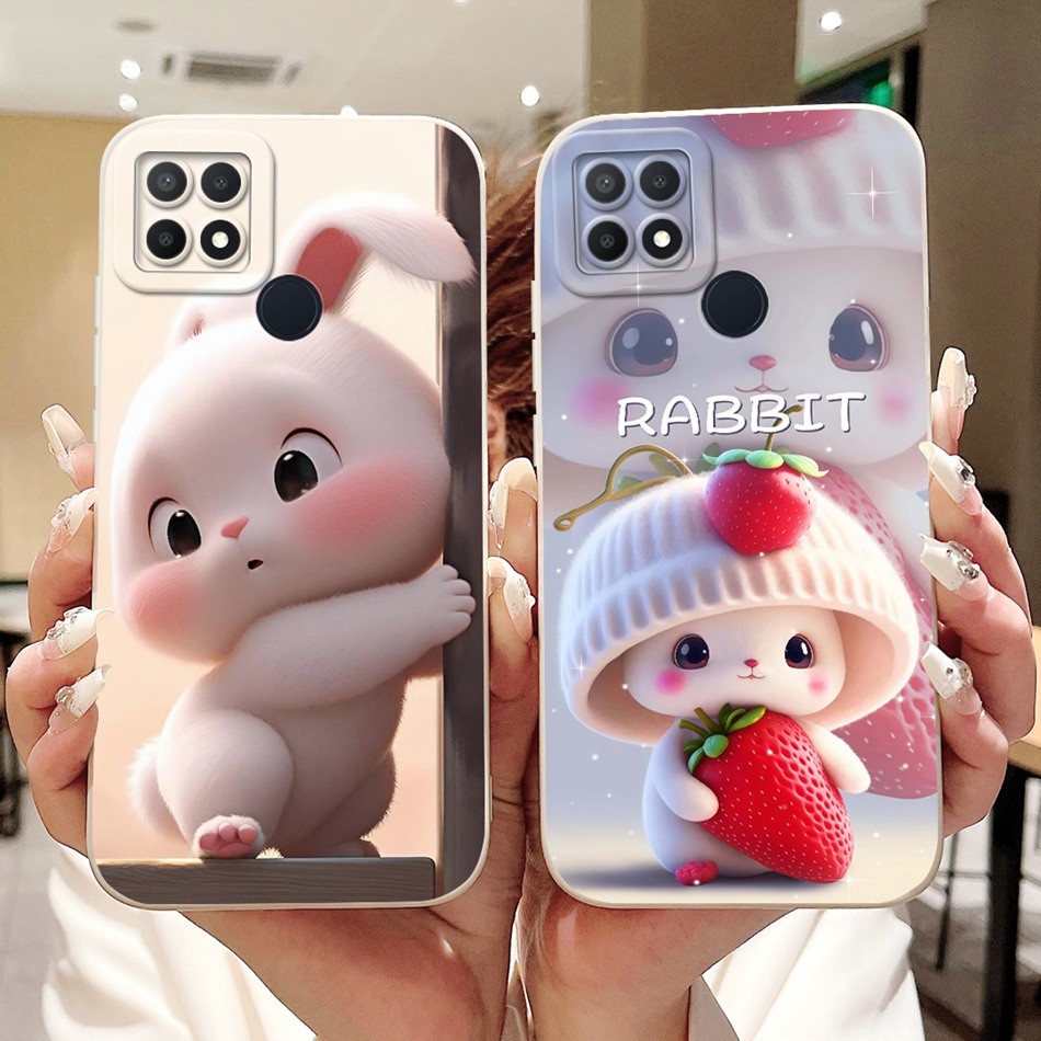 สําหรับ OPPO A15 A15S CPH2179 CPH2185 ใหม่น่ารักกระต่ายแมวการ์ตูนปลอก OppoA15 A15S เลนส์ป้องกันซิลิโคนอ่อนนุ่มเคสโทรศัพท์
