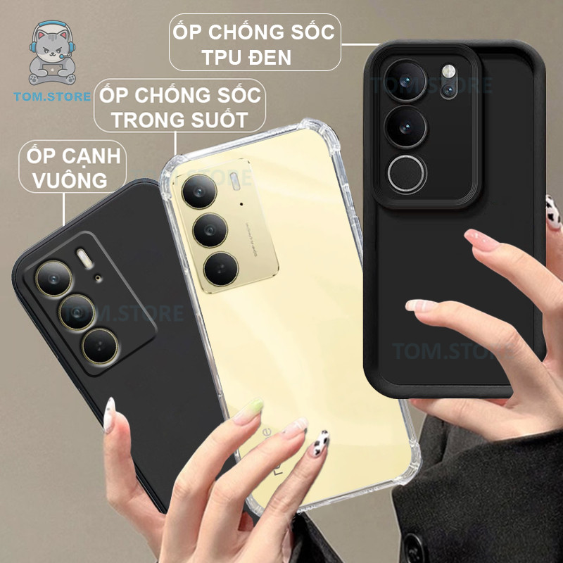 Realme C75, C75x เคสกันกระแทก สีดํา ครีม ขอบเหลี่ยม กันกระแทกใส
