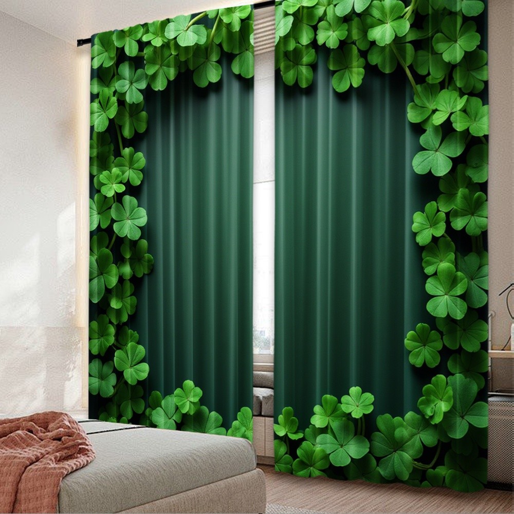 2 ชิ้น, ผ้าม่านหน้าต่าง Irish Shamrock Light Filter Spring Party & Holiday Decor เหมาะสําหรับงานปาร์