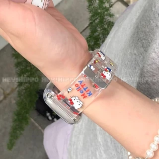 สายรัดใส TPU เหมาะสําหรับสมาร์ทวอทช์ซีรีส์ 10/9/8/7/6/5/4/3/2/1 แมว KT การ์ตูนน่ารักเหมาะสําหรับ iwatch49/46/45/44/42/41/40/38 มม.