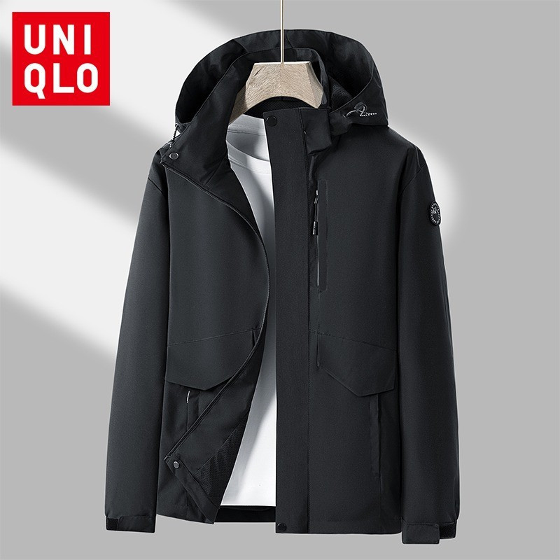 Uniqlo เสื้อแจ็คเก็ตกันน้ําผู้หญิงกันลมกลางแจ้งมีฮู้ดเสื้อแจ็คเก็ตกันรอยขีดข่วนคุณภาพสูง