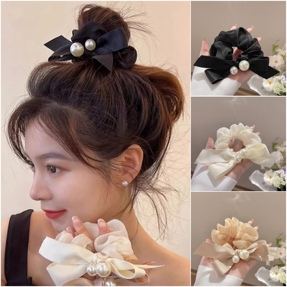 Simple Pearl Bow Hair Band หัวเชือก High-end Bun Scalp Band ผู้หญิง Tie ผมอารมณ์เชือกผมหรูหรา