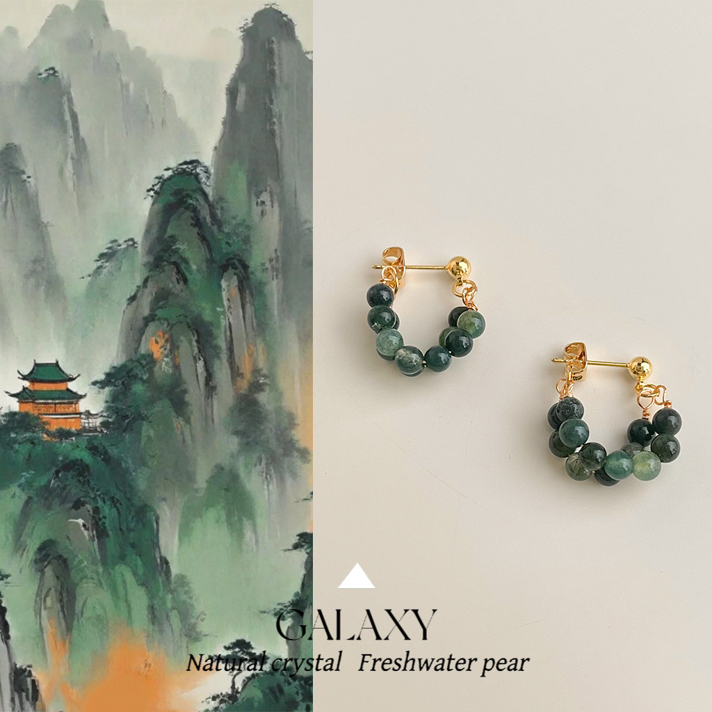 สไตล์จีนต้นฉบับแฮนด์เมดต่างหูหินธรรมชาติวรรณกรรมย้อนยุคใหม่สไตล์จีนสดฤดูใบไม้ผลิต่างหูต่างหูนิชโบราณ