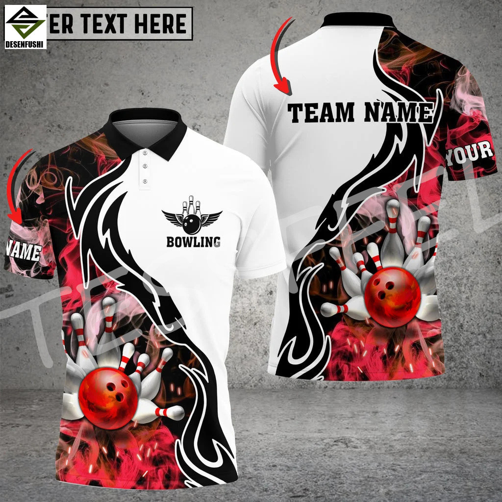 ชื่อที่กําหนดเอง Strike Bowling Player Retro 3DPrint Streetwear ฤดูร้อน Tattoo Harajuku เสื้อโปโล Je