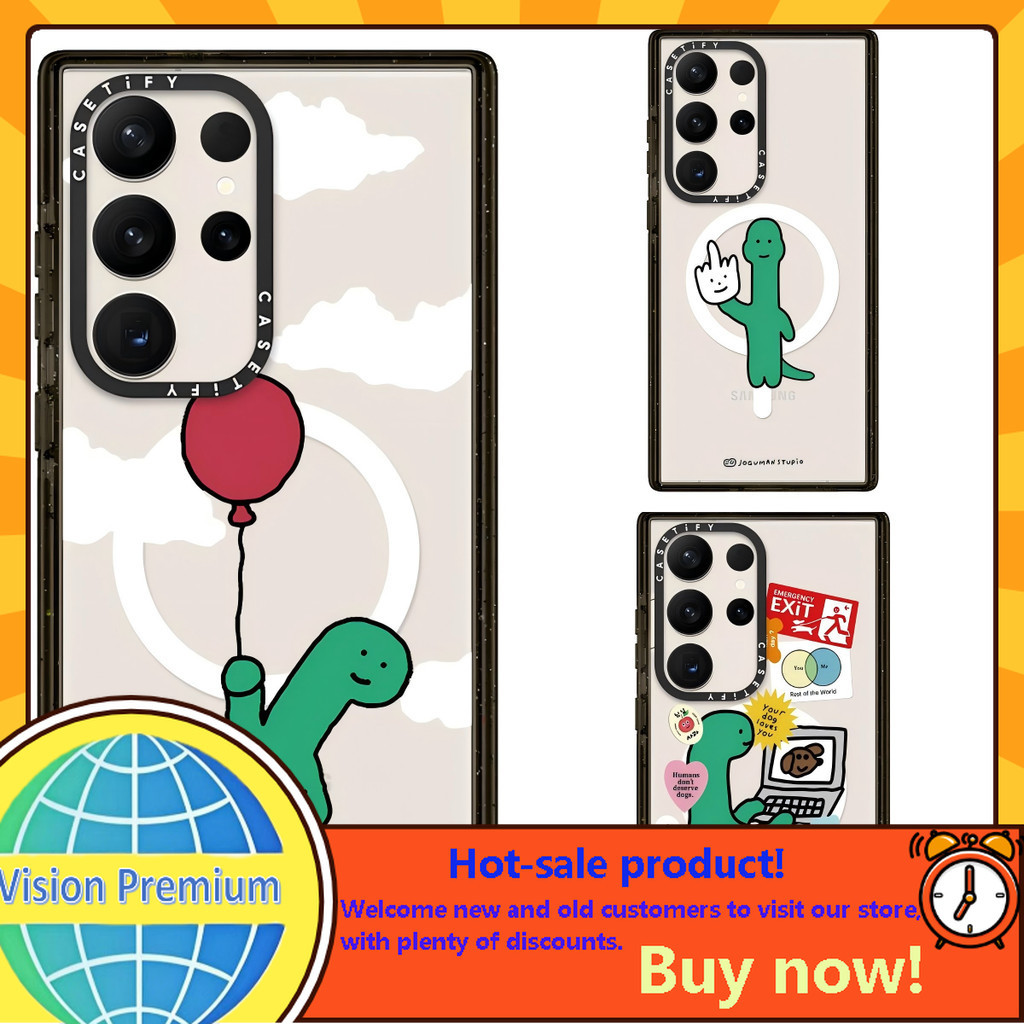 Joguman Brachiosaurus สติกเกอร์ไดโนเสาร์สีเขียวบอลลูนสีแดง Impact เคสโทรศัพท์สําหรับ Samsung Galaxy S22 S23 S24 S25 Plus Ultra +