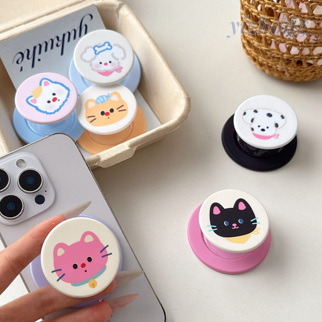Magnetic Attraction ที่วางโทรศัพท์ทรงกลมน่ารักการ์ตูนแมวสุนัข Puppy Contrast สี Kickstand สําหรับ Naked โทรศัพท์มือถือ Magsafe กรณีแท็บเล็ตโทรศัพท์มือถือ Anti-drop PC Bracket