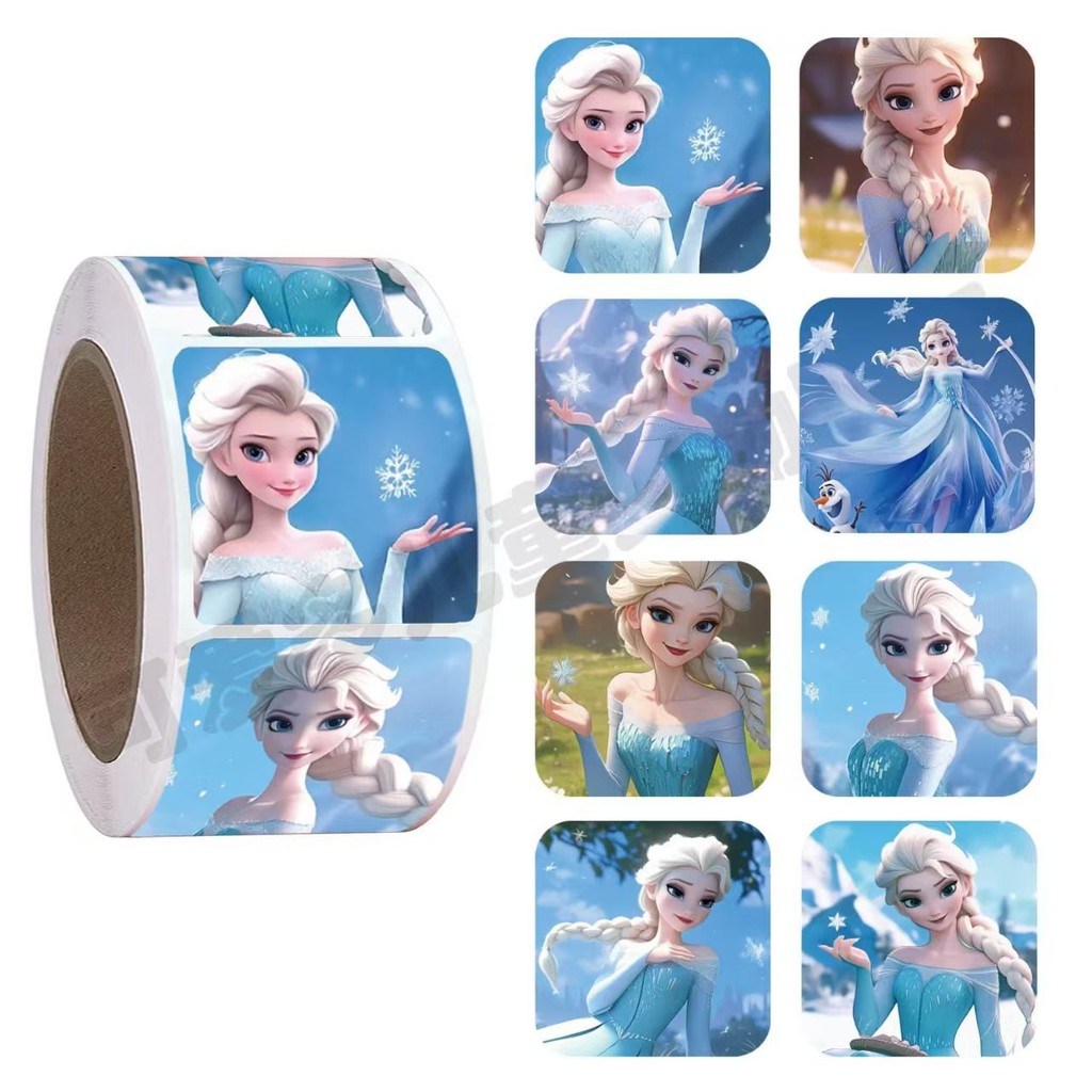 สติกเกอร์การ์ตูนน่ารักเจ้าหญิงไอชา แช่แข็ง Frozen 500 ชิ้น/ม้วน ม้วนตกแต่งคู่มือขนาดเล็ก