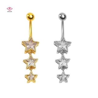 HWETR คริสตัล Star Dangled Belly ปุ่มแหวนสแตนเลส Dainsty Zircon สะดือแหวน Belly เจาะ Body Jewelries ใหม่