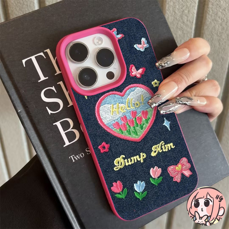 เคสไอโฟน11 สำหรับ IPhone 15 XR 16 13 11 12 14 Pro Max XS X Max 7 15 8 Plus ดอกไม้ ทิวลิป ดาว ผีเสื้อ ความรัก หัวใจ โบว์