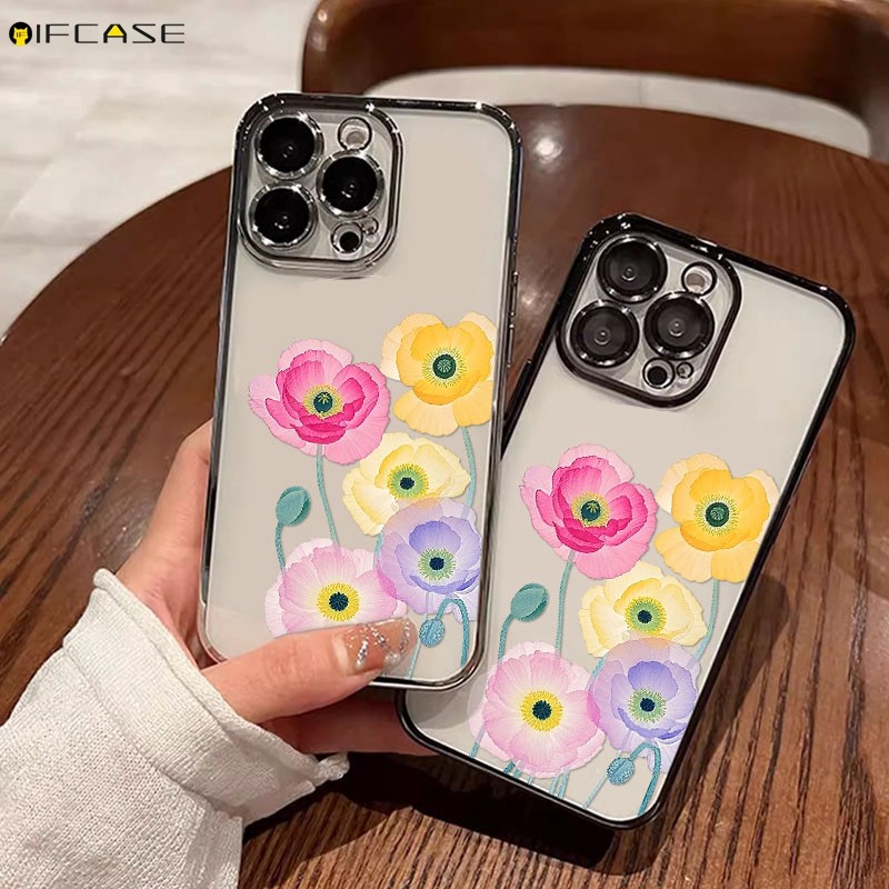สําหรับ iQOO 12 Pro 7 U5x U3 U3x U1 U1x iQOO12 เคสโทรศัพท์ Papaver Rhoeas ดอกไม้ดอกไม้น่ารักสีสันชุบ