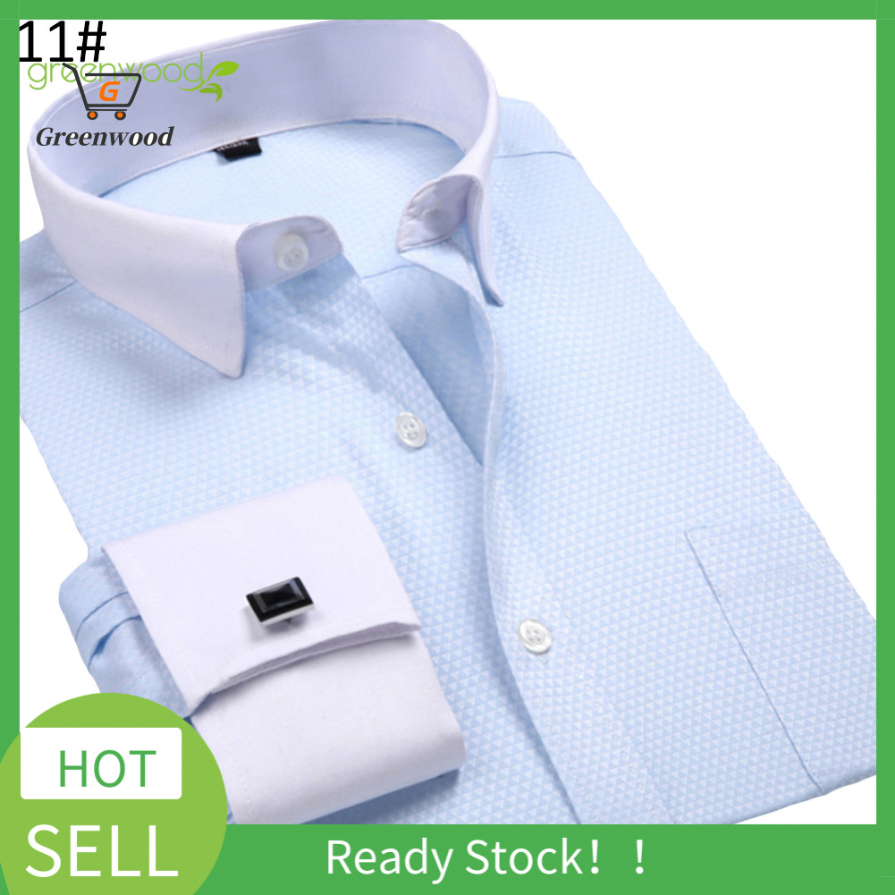 GRE Mens French Style Convertible Cuff Buttons Down Striped Shirt with Cufflinks