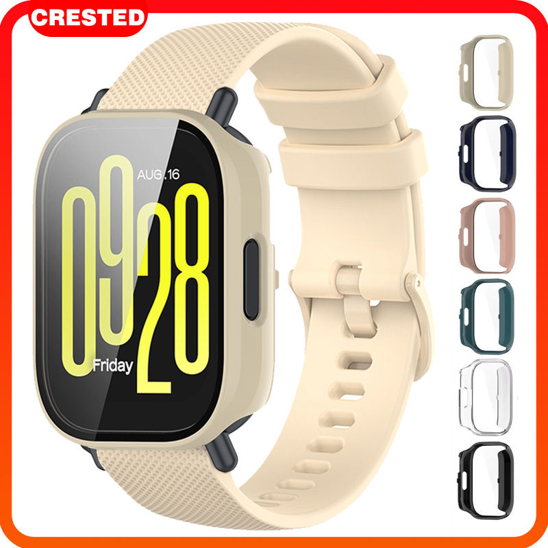 กรณี PC สายรัดซิลิโคน for Redmi Watch 5 Active / 5 Lite สร้อยข้อมือยางกระจกนิรภัยฟิล์มป้องกันหน้าจอ อุปกรณ์เสริมฝากกันชน