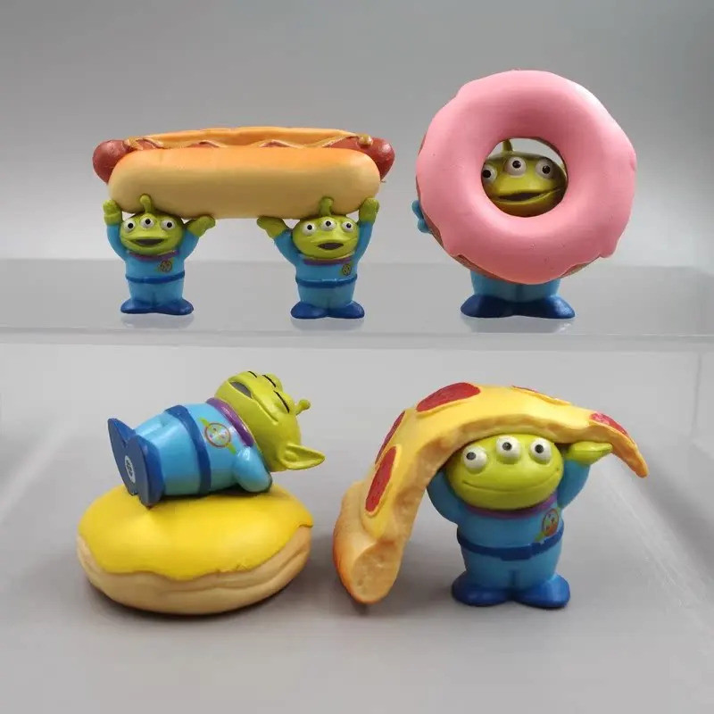 4Pcs Disney Anime Toy Story Mini Pvc Funny Action Figure Alien Hot Dogs Pizza Kawaii Model Diy Cake 