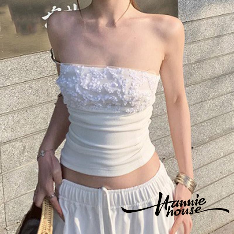 HANIE House- ชุดนอนสตรี Summer Patchwork Bandeau Boat Neck Backless Slim Tube Tops