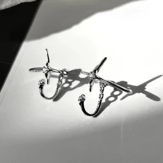 Roselife Cool แฟชั่นคริสตัลเงิน Cross Hook Pierced ต่างหูสำหรับผู้หญิงและผู้ชาย Studs เครื่องประดับ