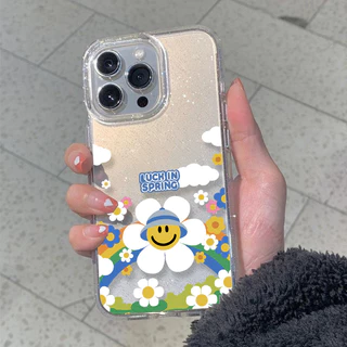 เคส iPhone 16 17 PRO ใสแวววาวด้วย TPU นุ่มสีสันสดใส พร้อมลายดอกทานตะวันสีรุ้งสุดน่ารัก เข้ากันได้กับ iP11 12 13 14 15