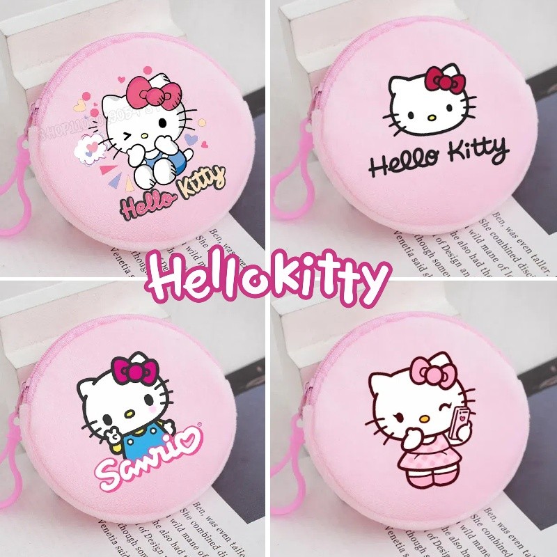 กระเป๋าใส่เหรียญคิตตี้วงกลมการ์ตูนพิมพ์กระเป๋าใส่เหรียญจี้แบบพกพาของขวัญเด็ก