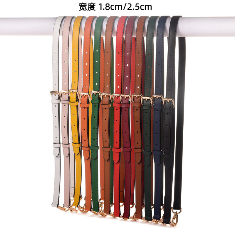 สายสะพายไหล่สีพื้นจากหนังวัวคุณภาพสูง ขนาดกว้าง 1.8 ซม./2.5 ซม. เหมาะสำหรับการปรับเปลี่ยนสายสะพายไหล่ในชุดกระเป๋าเป้สะพายข้างผู้หญิง