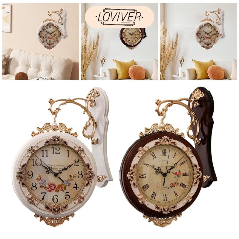 LOVIVER นาฬิกาแขวนสองด้านรอบบ้านไร่360องศาหมุนง่ายอ่านเงียบตกแต่งศิลปะนาฬิกาสําหรับตกแต่งสํานักงาน