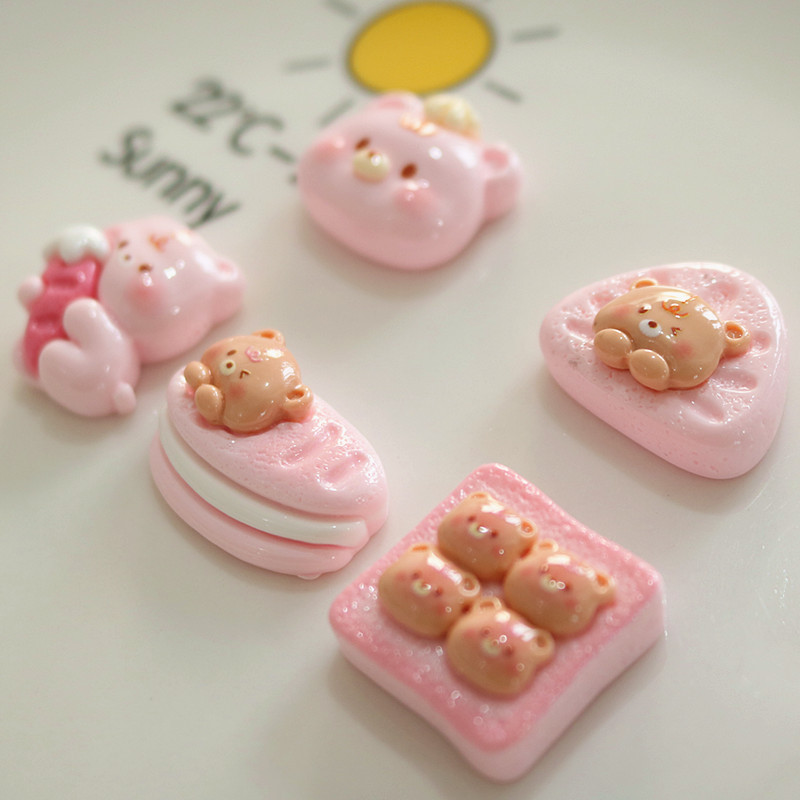10ชิ้น/แพ็คการ์ตูนจําลองหมีขนมปังเรซิ่น แฟลตแบ็ค สําหรับ รูปที่ 3