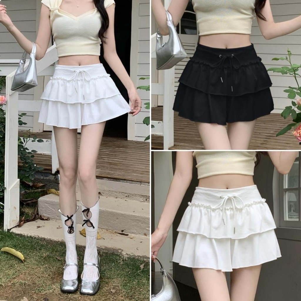 Hotgirl พร้อมส่ง✨กระโปรงสั้นผู้หญิง กระโปรงทรงเอ สีพื้น เอวยางยืด แฟชั่นสไตล์เกาหลี ผ้าสองชั้น น่ารักและเซ็กซี่ ดีไซน์ขอบใบบัว