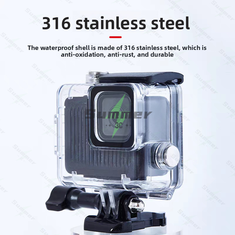 Summer เคสกันน้ำสำหรับ GoPro Hero 13/12/11/10/9 -60M/196FT ใต้น้ำลึก กล้องกีฬาขนาดเล็ก เคสป้องกันการตกหล่น - รูปที่ 5