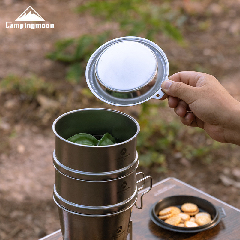 Campingmoon S-SD ชามสแตนเลสแบบลึก ฝาหม้อขนาดหนา ใช้งานได้หลายอย่าง เป็นจาน ซอส และกระทะเล็ก ขนาดลึกจุมากขึ้น ใช้เป็นฝาชามได้ เก็บซ้อนกันได้ ประหยัดพื้นที่