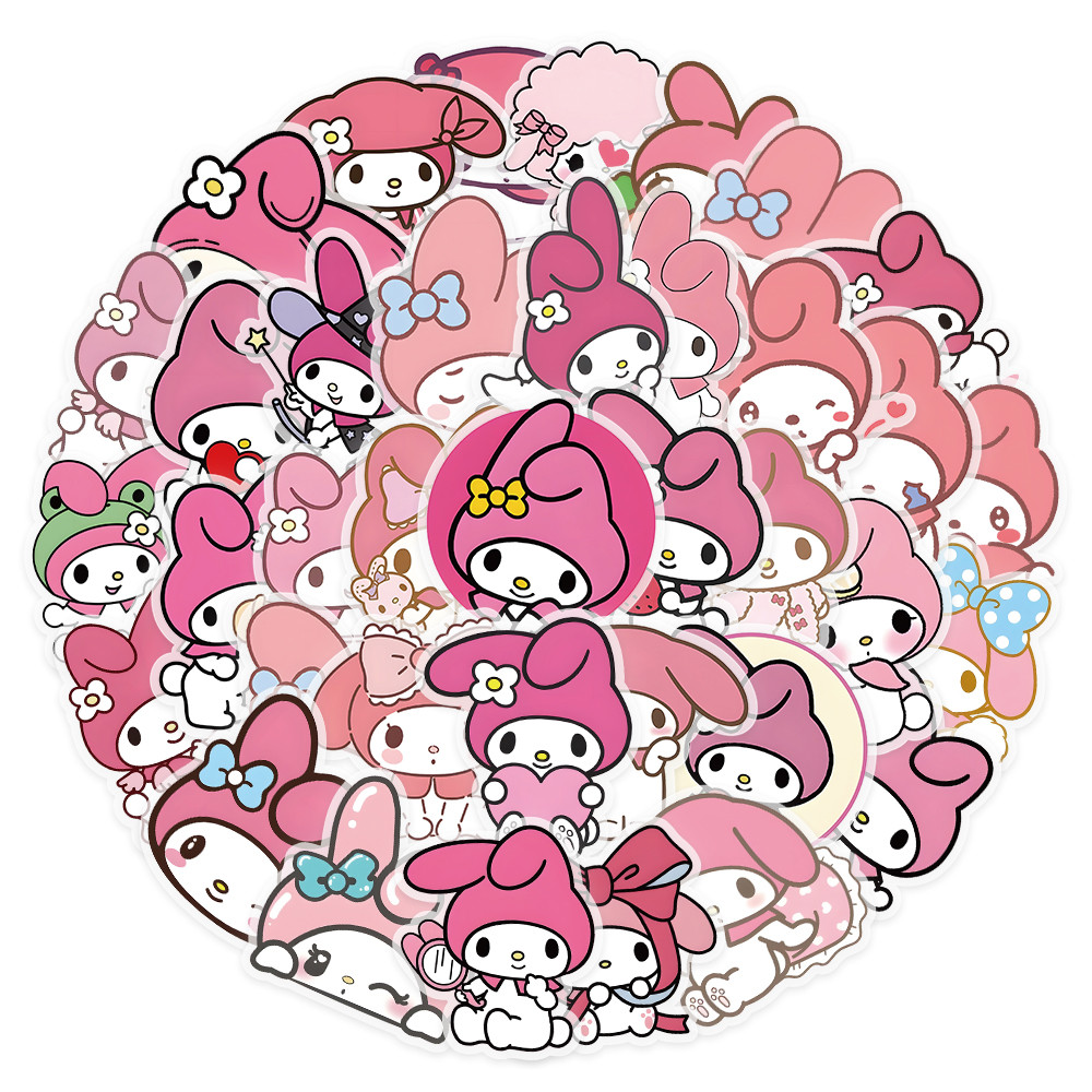 ชุดสติ๊กเกอร์สีพาสเทล My Melody (50 ชิ้น) - Kawaii Rabbit Decor สําหรับขวดน้ํา - Murah & Cantik