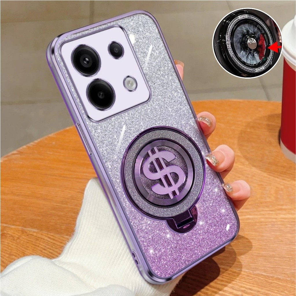 Xiaomi Poco M6 X6 Pro 4G 5G Case Softcase Glitter Ring Dollar Magsef Holder Premium