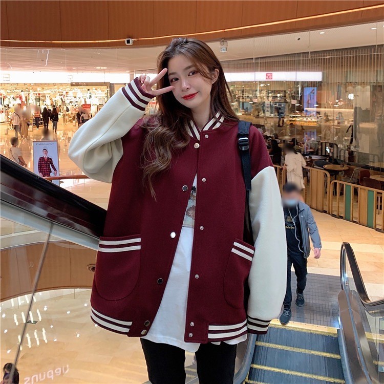 เสื้อกันหนาว ผ้าหนานุ่ม แจ็กเก็ตเบสบอล แขนยาว กระเป๋า 2 ข้าง สไตล์เกาหลี เหมาะกับอากาศหนาวเย็น ใส่ได้ทั้งชายหญิง