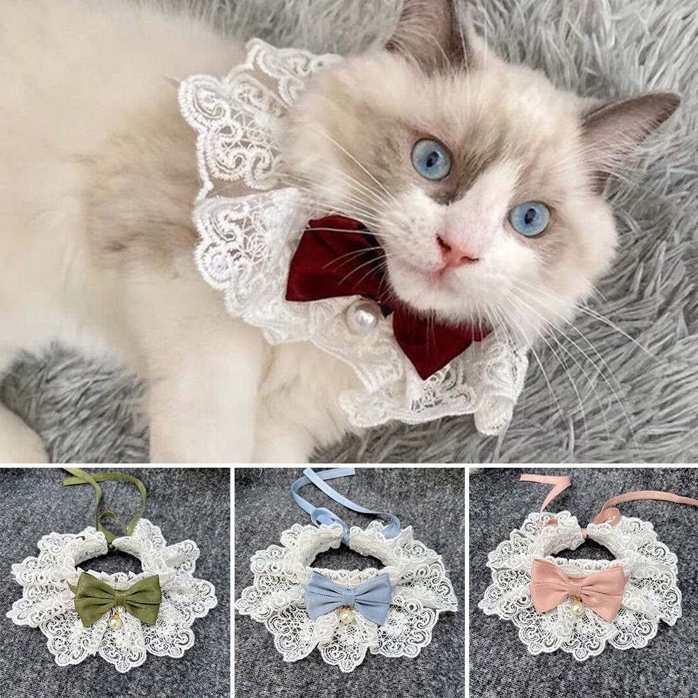 ลูกไม้ Bowknot Pearl Collar แมวสุนัข Neckerchief สัตว์เลี้ยงแมวลูกแมวสุนัขลูกสุนัข String Bib สร้อยคอเนคไทสายคล้องคอผ้าพันคออุปกรณ์เสริม