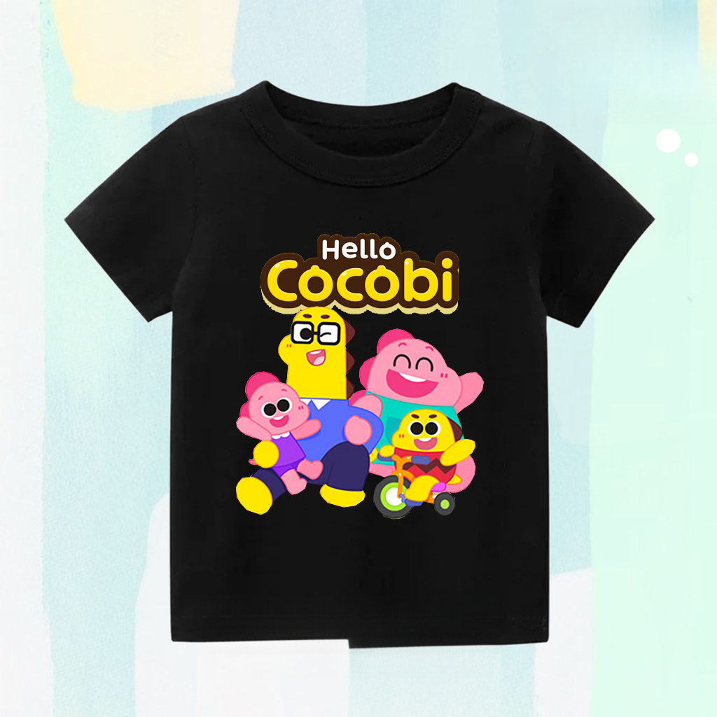 ที-เชิ้ตแขนสั้นการ์ตูน 2D น่ารักสำหรับเด็ก สวัสดี COCOBI